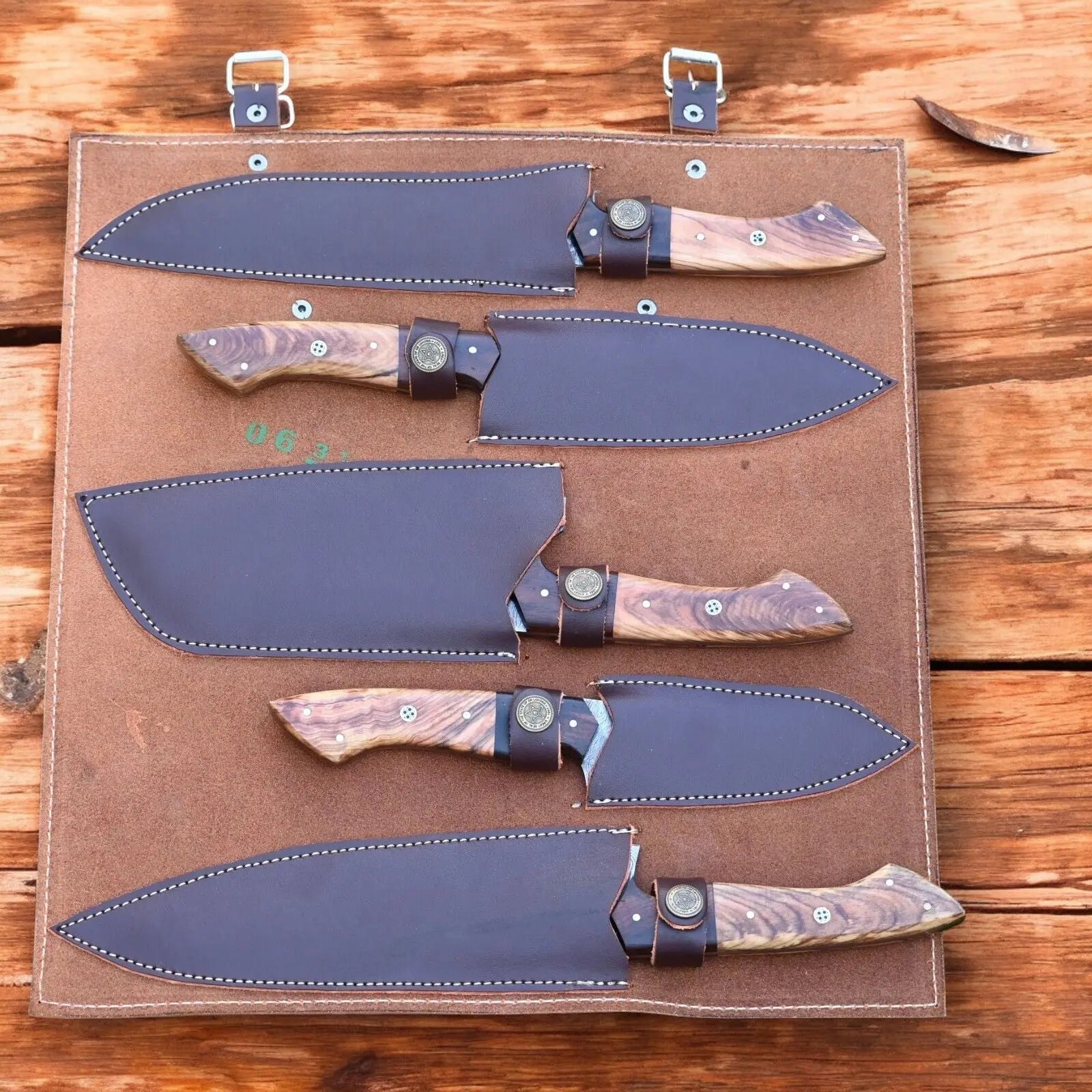 Handmade Damascus Steel Kitchen Knives Set – Rosewood Handle by Damascus Knife Store, Southern lifestyle apparel detail photo 4