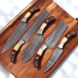 Handmade Damascus Steel Kitchen Knives Set with Leather Roll by Damascus Knife Store, Southern lifestyle apparel detail photo 2