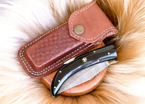 Handmade Damascus Steel Pocket Knife with Buffalo Horn by Damascus Knife Store, Damascus knife detail photo 5