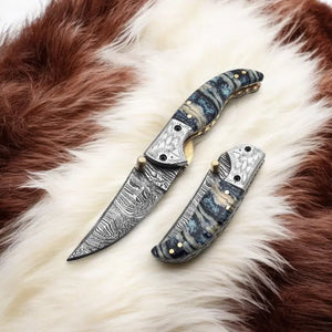 Handmade Damascus Steel Pocket Knife with Epoxy Handle by Damascus Knife Store, Damascus knife detail photo 6