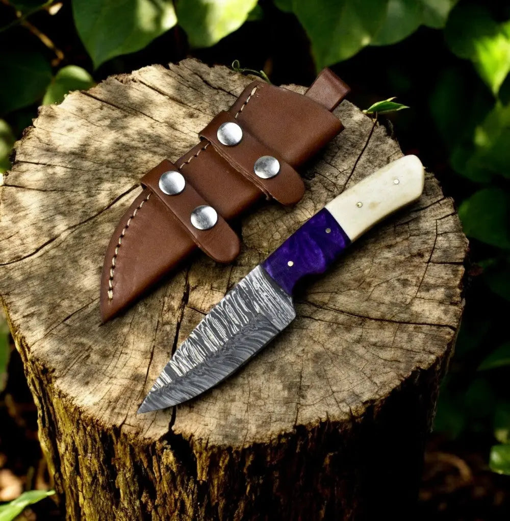 Handmade Damascus Steel Skinning Knife - 8" Custom Hunting Tool by Damascus Knife Store, Damascus knife main product photo