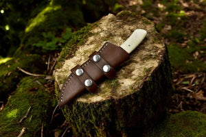 Handmade Damascus Steel Skinning Knife – 7.5" with Resin & Bone Handle by Damascus Knife Store, Damascus knife detail photo 3