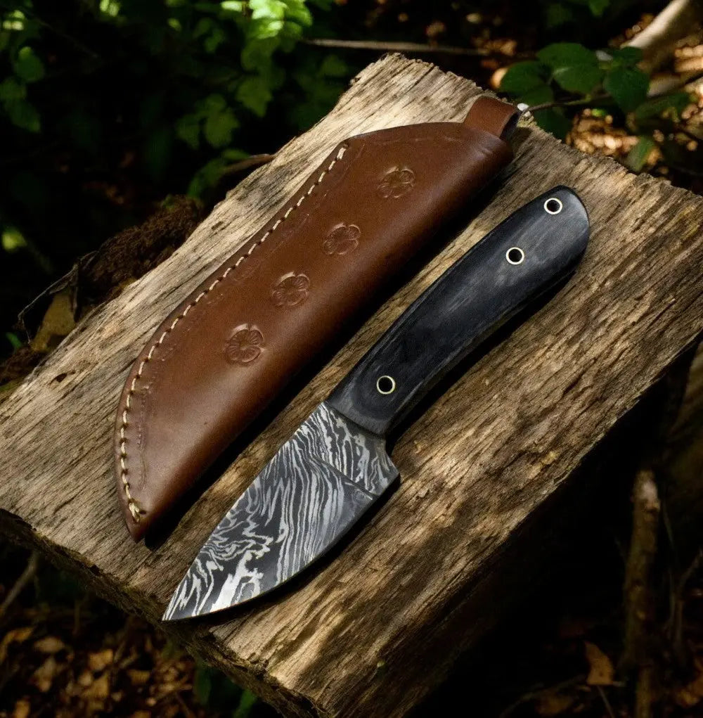 Handmade Damascus Steel Skinning Knife – Black Wood Handle by Damascus Knife Store, Damascus knife main product photo