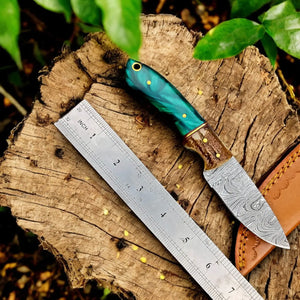 Handmade Damascus Steel Skinning Knife with Antler Horn Handle by Damascus Knife Store, Damascus knife detail photo 3