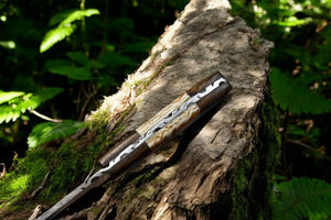 Handmade Damascus Steel Skinning Knife with Leather Sheath by Damascus Knife Store, leather knife sheath detail photo 3