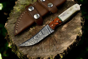 Handmade Damascus Steel Skinning Knife with Leather Sheath by Damascus Knife Store, leather knife sheath detail photo 3