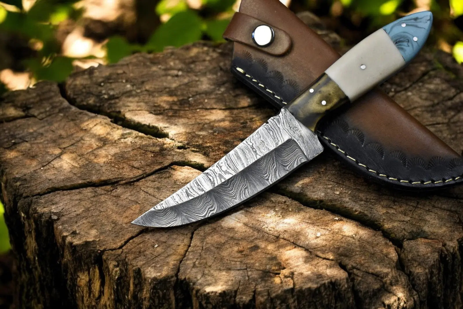 Handmade Damascus Steel Skinning Knife with Leather Sheath Damascus Knife Store