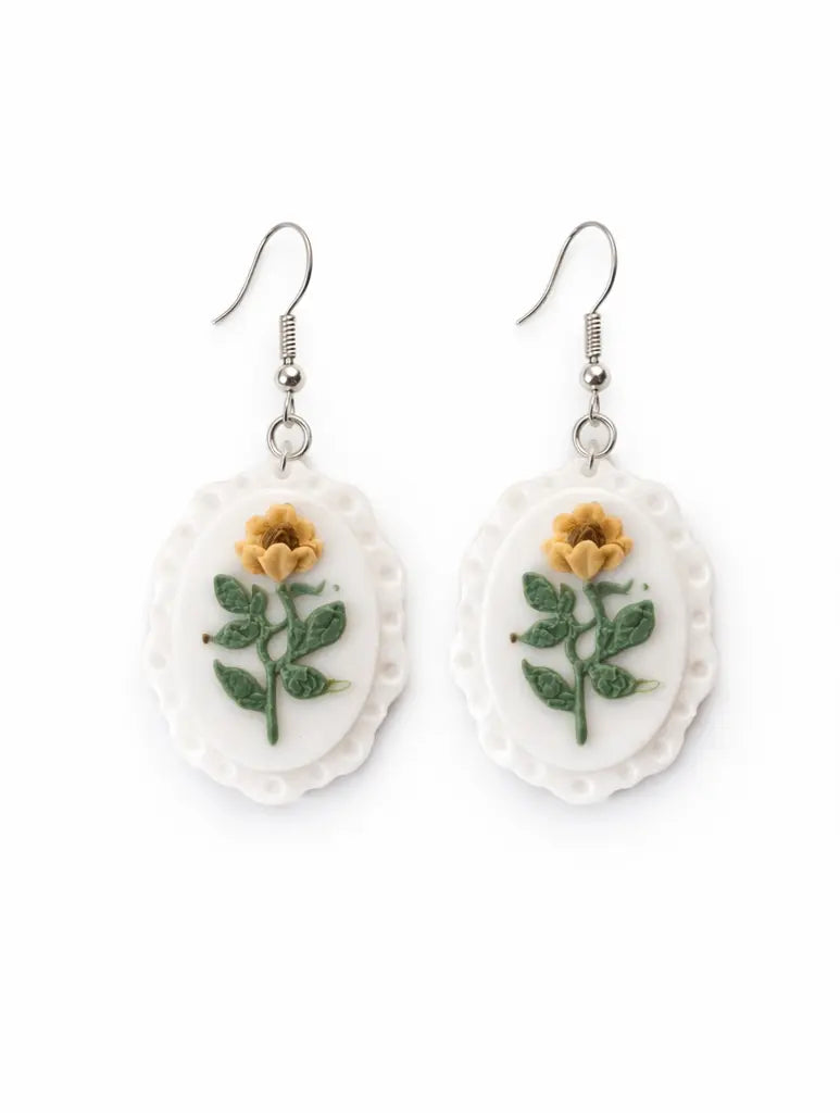 Handmade Floral Cameo Earrings – Vintage Style Flower Dangle Earrings The Tween Space