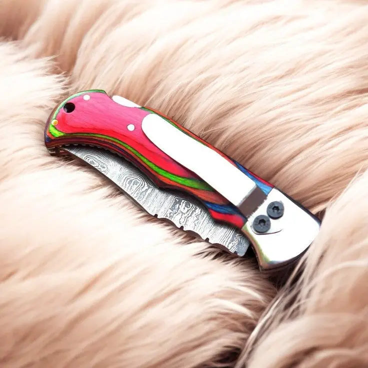 Handmade Folding Knife – 3" Damascus Steel Blade by Damascus Knife Store, Damascus knife detail photo 4