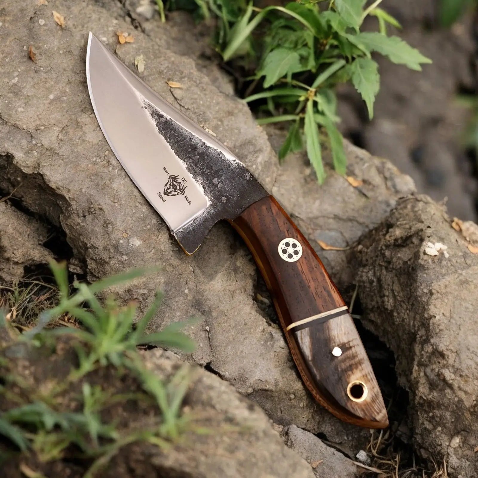 Handmade High-Carbon Steel Hunting Knife – 8" with Sheath by Damascus Knife Store, leather knife sheath detail photo 2