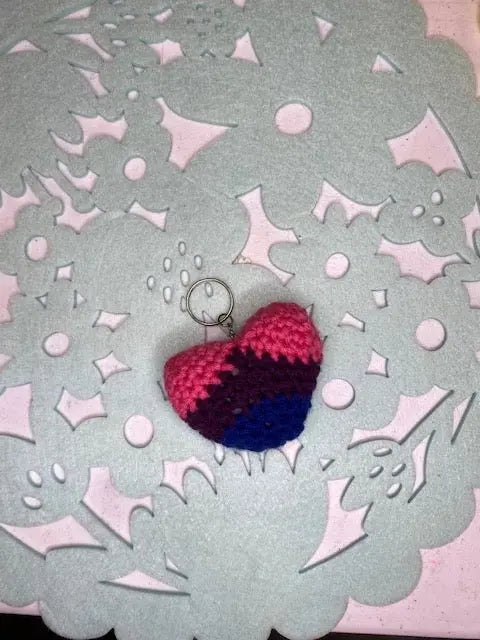 Handmade LGBTQ Heart Keychain - Colorful Crochet Pride Accessory by Klassy Krafts, 3D printed gift detail photo 3