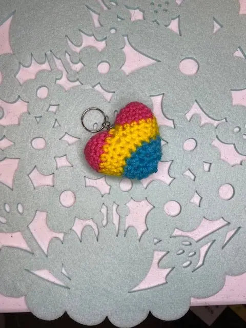 Handmade LGBTQ Heart Keychain - Colorful Crochet Pride Accessory by Klassy Krafts, 3D printed gift detail photo 5