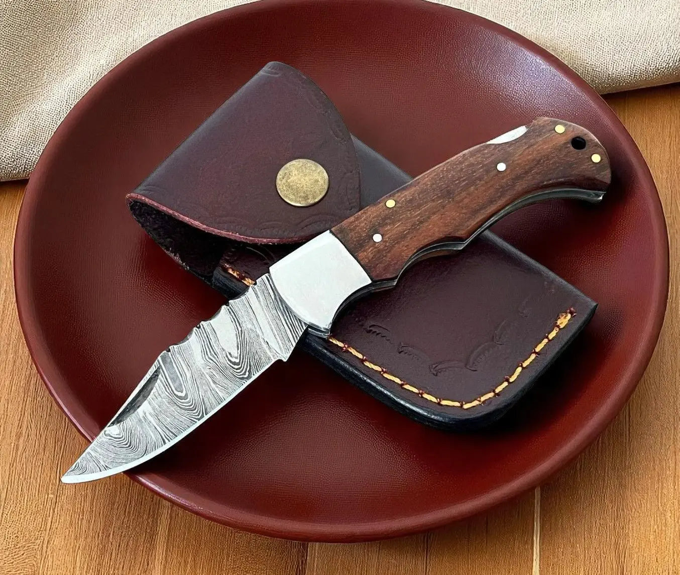 Handmade Pocket Knife | Wood Handle with Damascus blade by Damascus Knife Store, Damascus knife main product photo