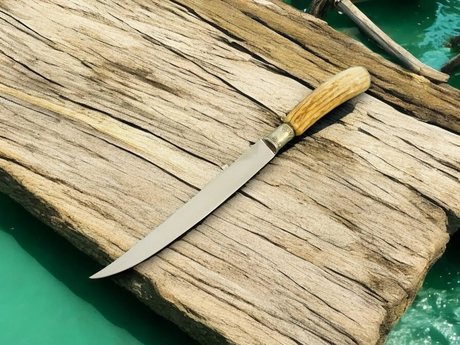 Handmade Stainless Steel Fillet Knife with Ash Wood Handle by Damascus Knife Store, Damascus knife detail photo 2