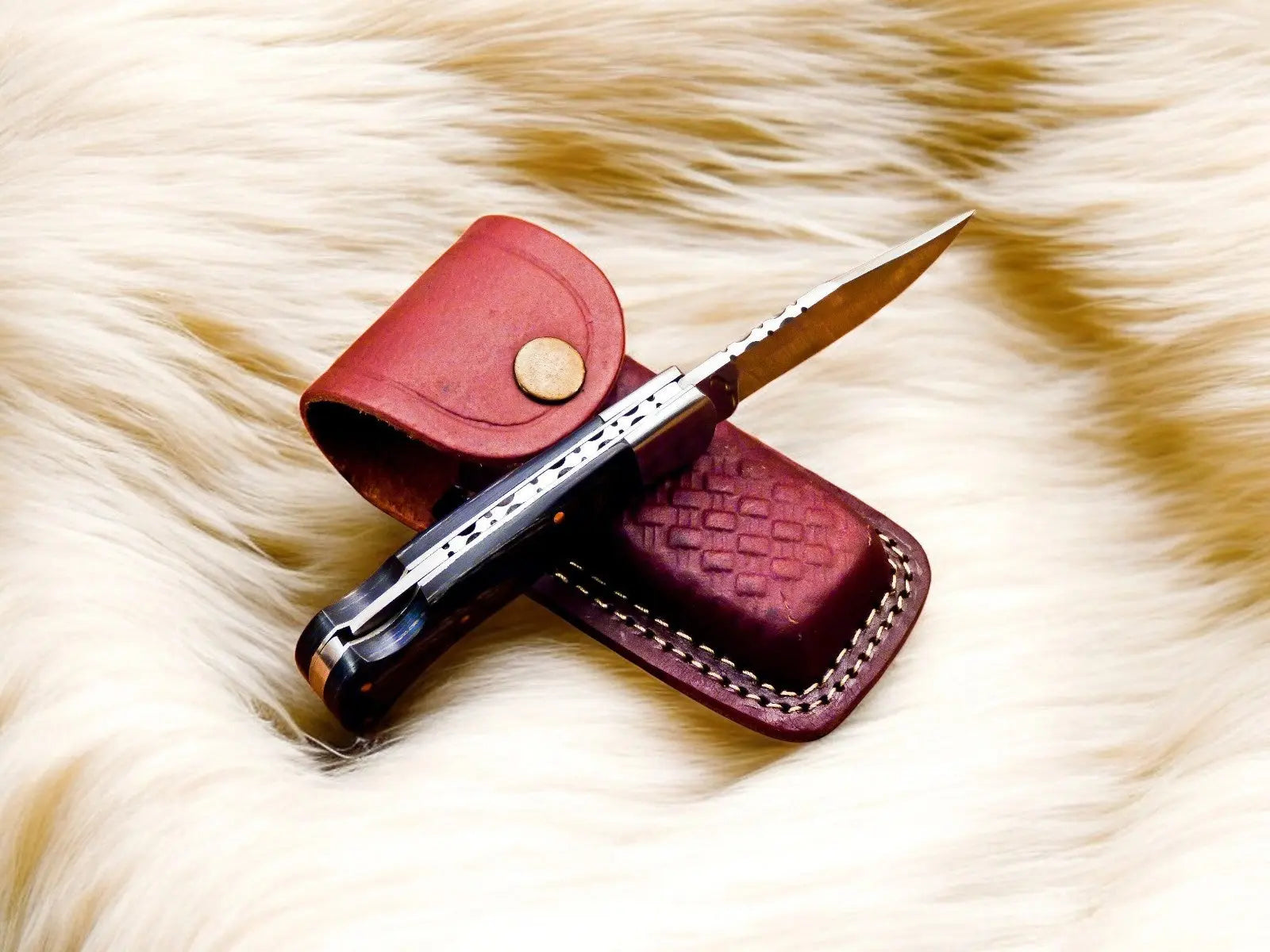 Handmade Stainless Steel Pocket Knife with Exotic Wood by Damascus Knife Store, Damascus knife detail photo 2