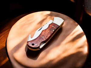 Handmade Stainless Steel Pocket Knife with Rosewood Handle by Damascus Knife Store, Damascus knife detail photo 3