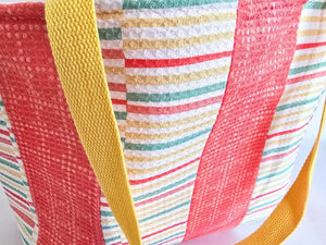 Handmade Terry Cloth Beach Tote – Striped Pool Bag with Yellow Straps by Maypop House Designs, handmade leather goods detail photo 6