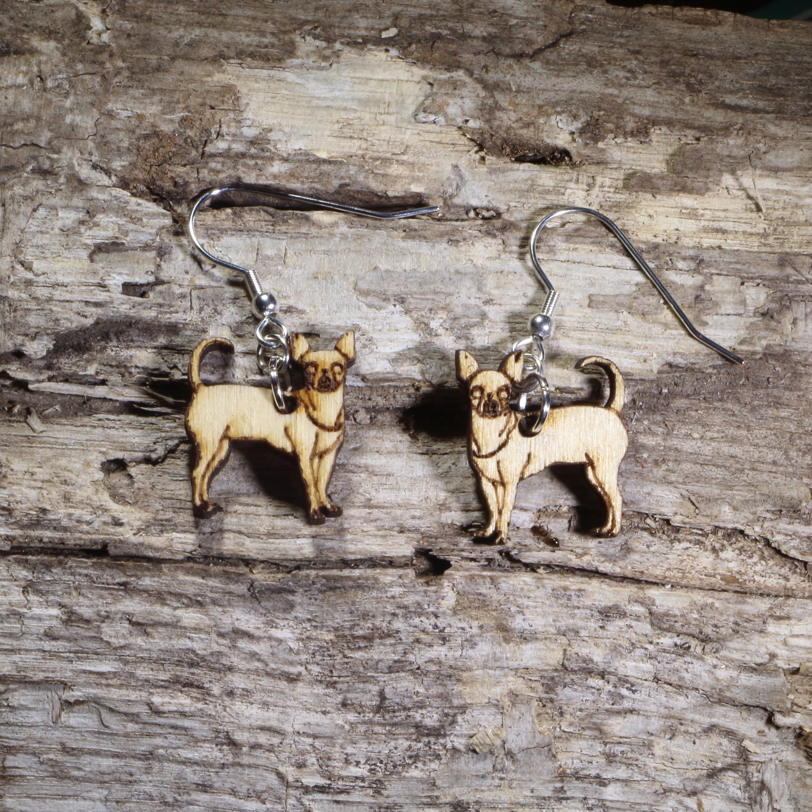 Chihuahua Wooden Dangle Earrings | Dog Lover Jewelry