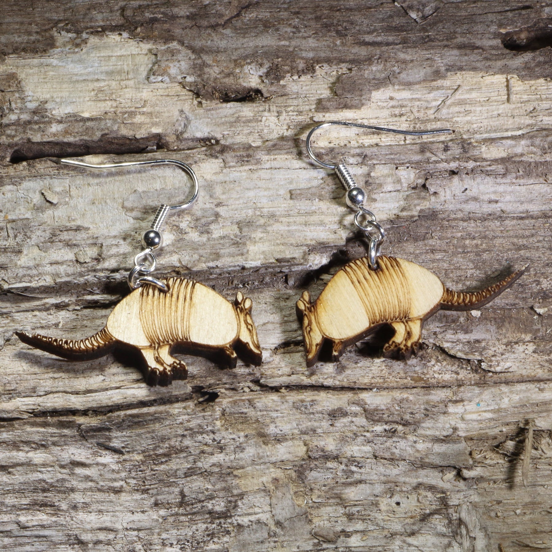 Texas Armadillo Wooden Dangle Earrings | Realistic Animal Jewelry