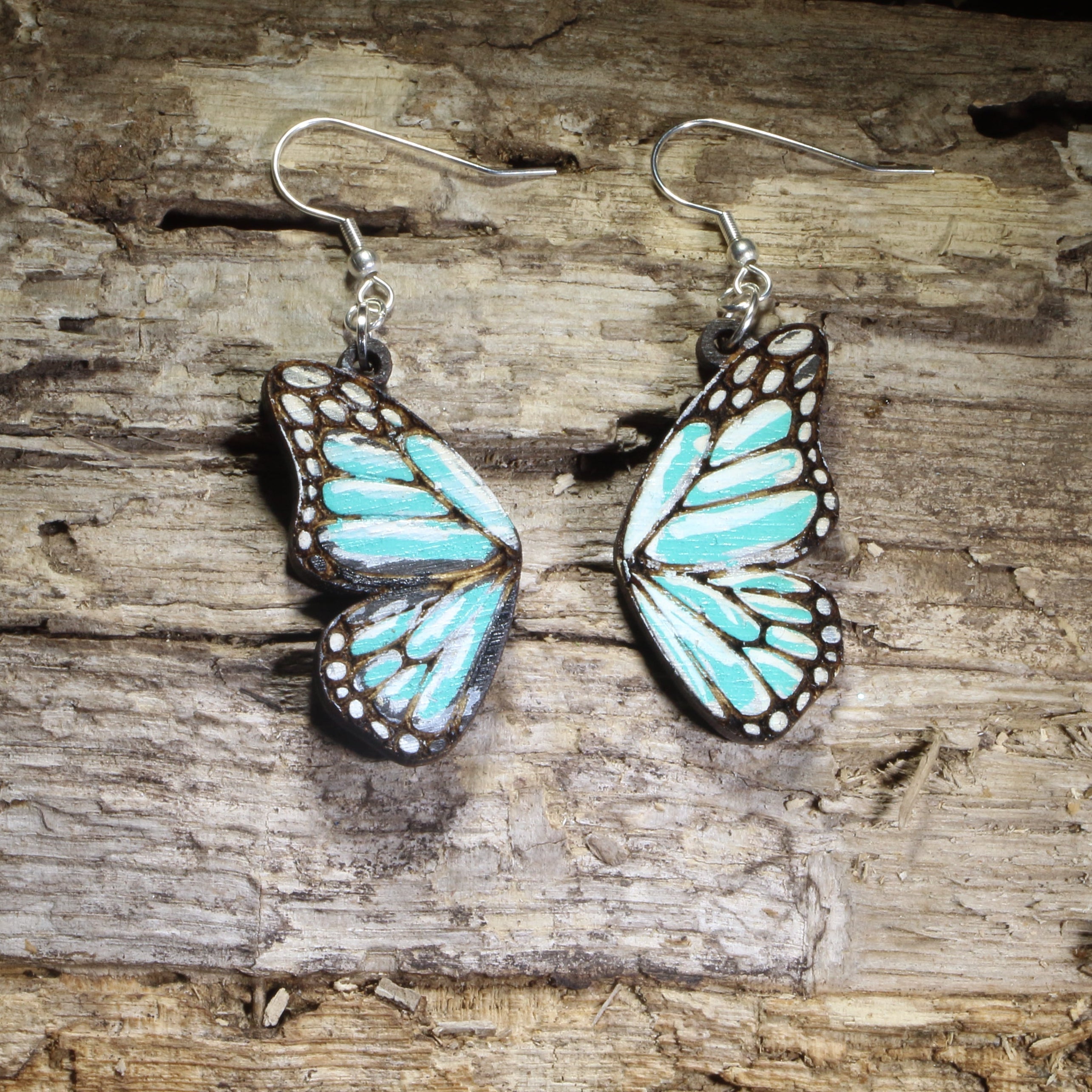 Blue Butterfly Wing Wooden Dangle Earrings | Nature Jewelry