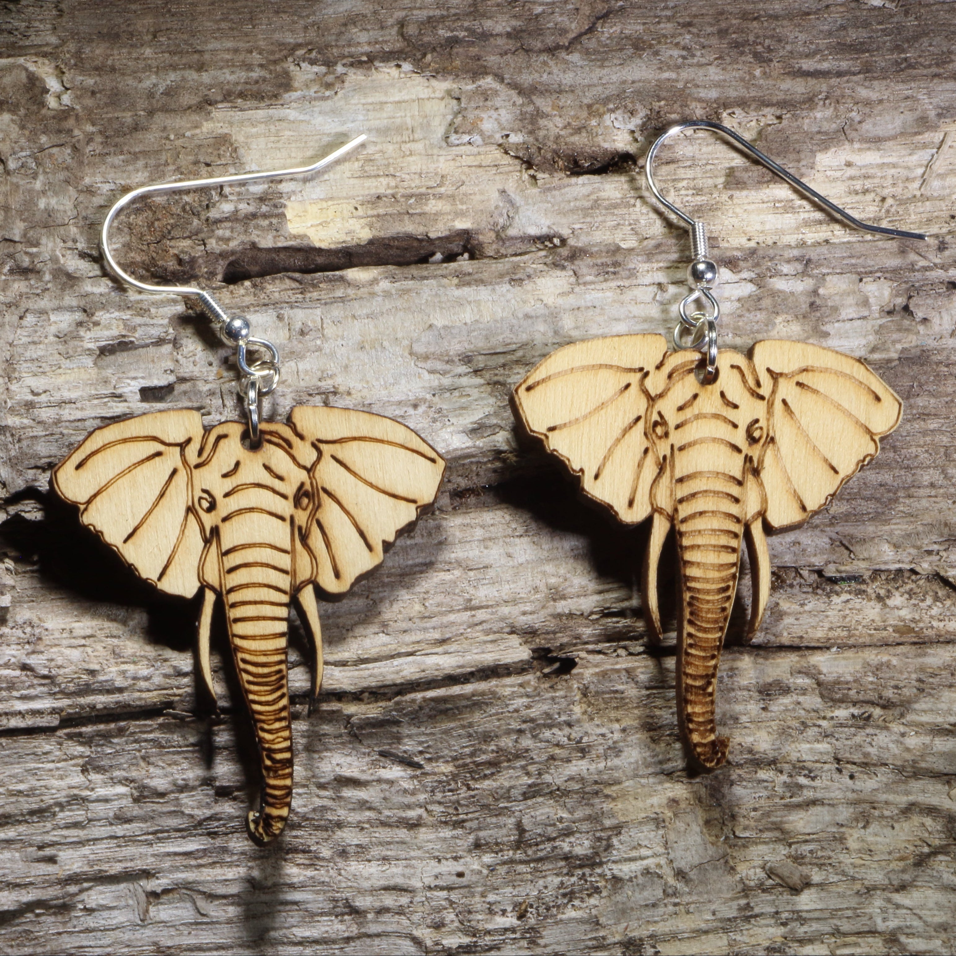 Elephant Head Wooden Dangle Earrings | Animal Jewelry
