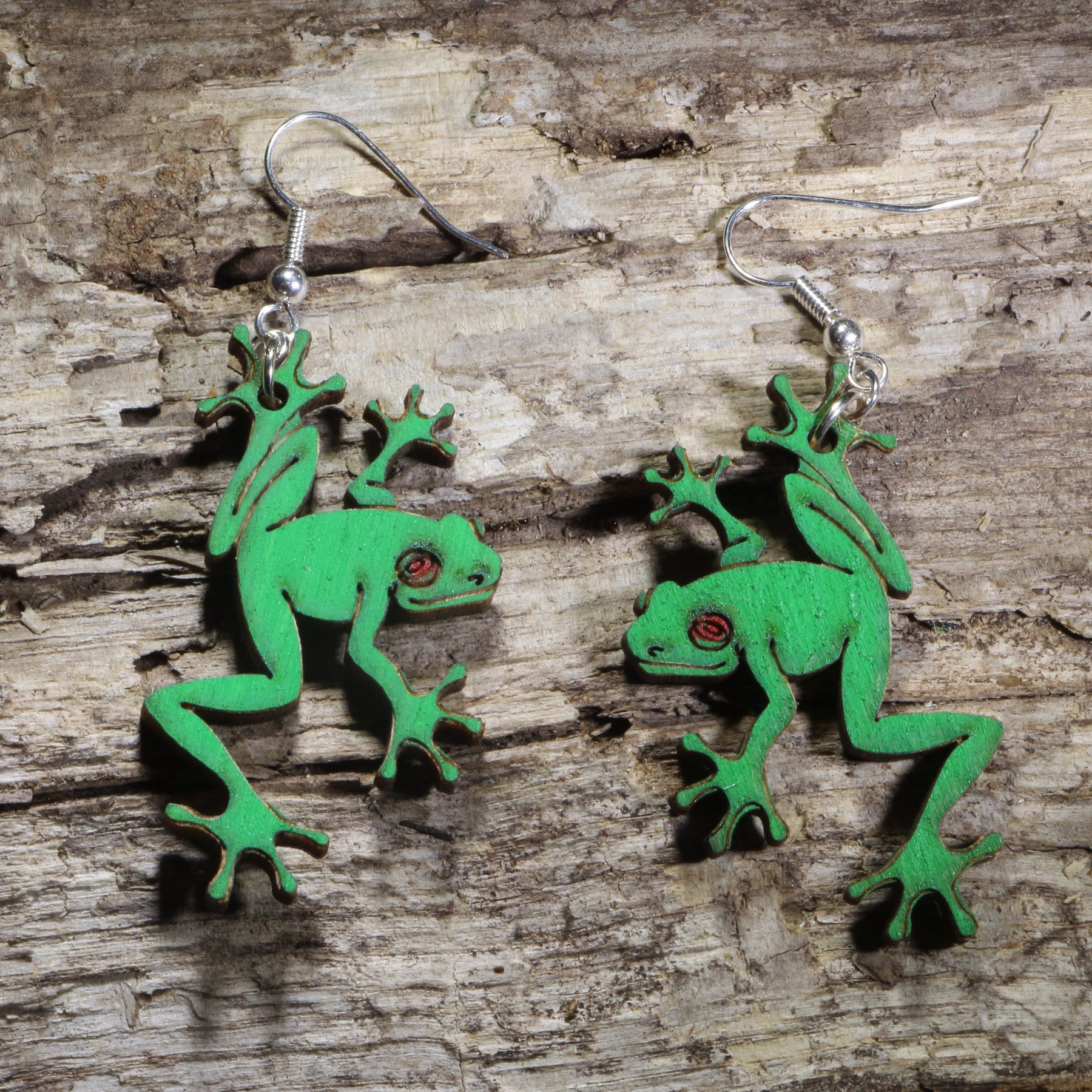 Tree Frog Wooden Dangle Earrings | Rainforest Animal Jewelry