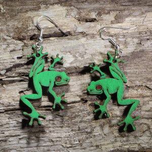 Tree Frog Wooden Dangle Earrings | Rainforest Animal Jewelry