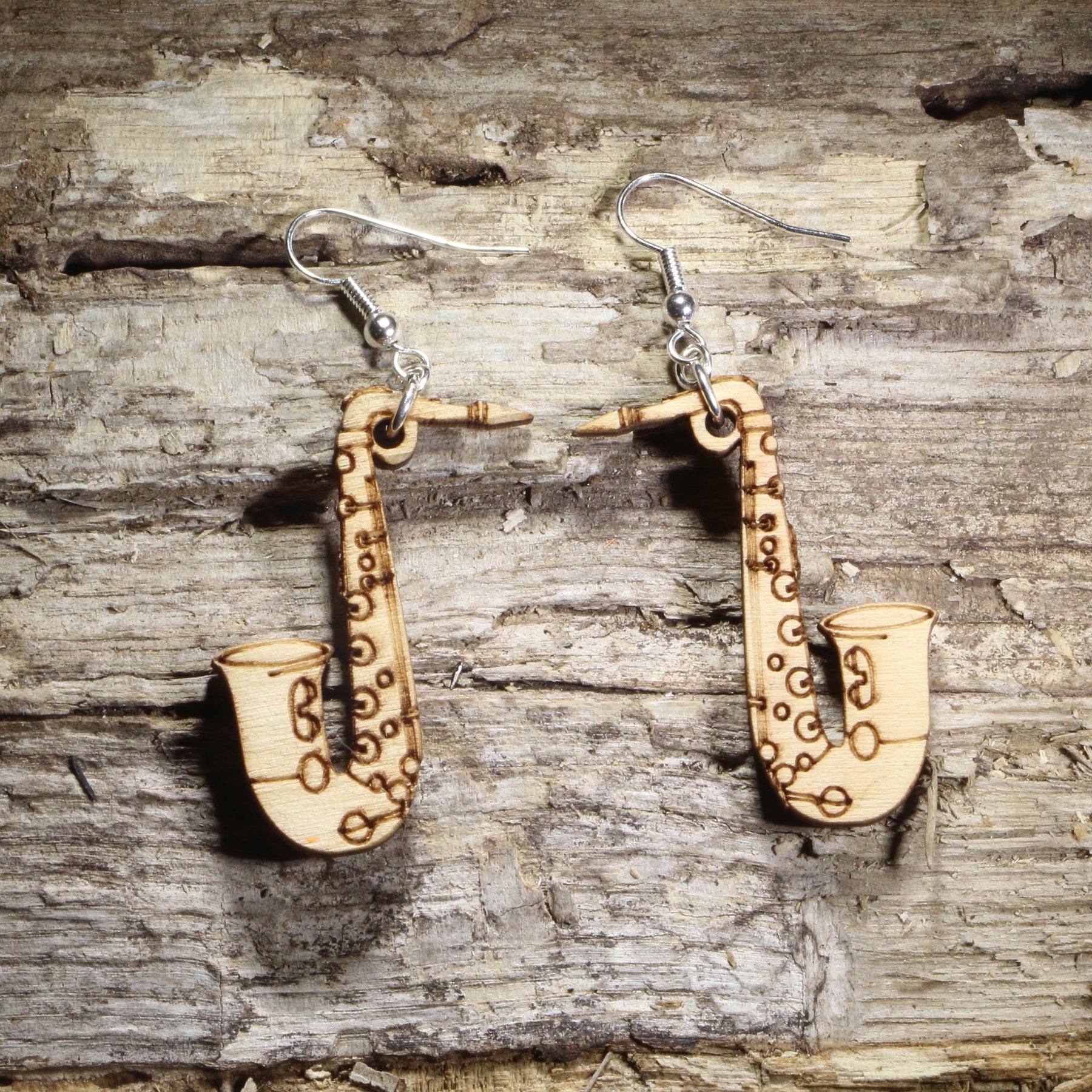 Saxophone Wooden Dangle Earrings | Band Instrument Jewelry