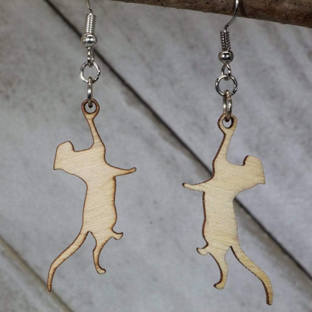 Hanging Cat Wooden Dangle Earrings | Cute Cat Jewelry