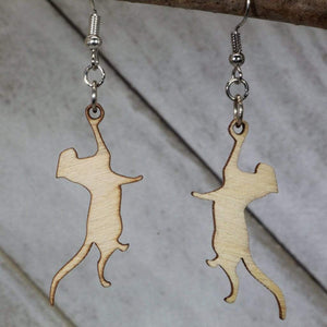 Hanging Cat Wooden Dangle Earrings | Cute Cat Jewelry