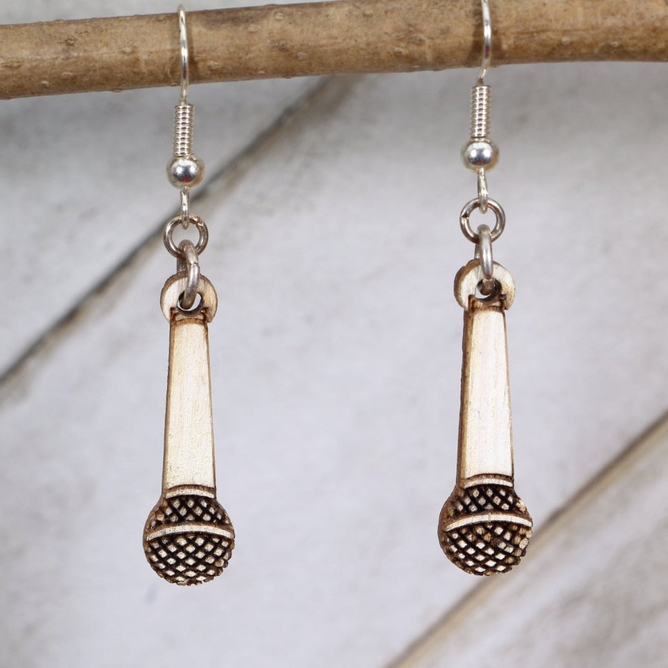 Hanging Microphone Wooden Dangle Earrings | Music Jewelry by Cate's Concepts, LLC, handmade jewelry main product photo