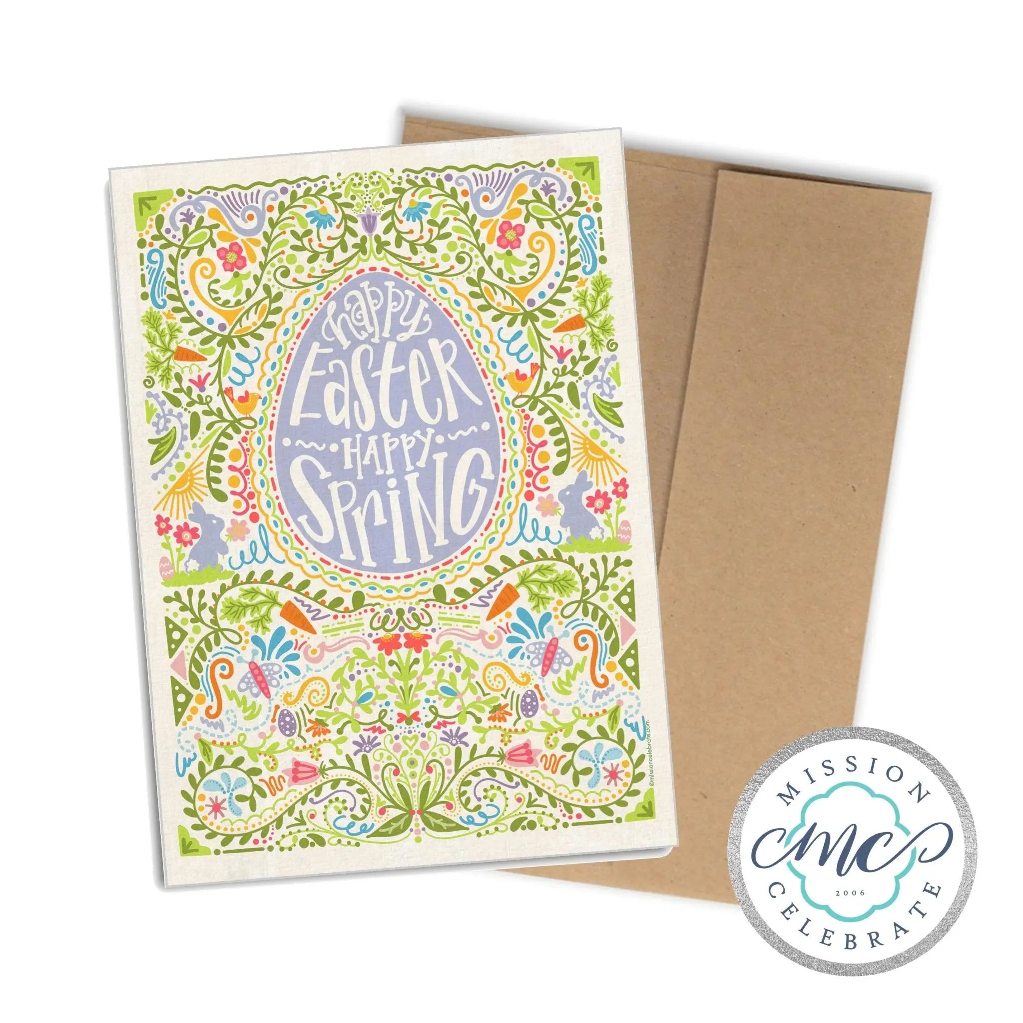 Happy Easter Happy Spring Greeting Cards (A7 Size 5"x7" folded note note card with envelope) Mission Celebrate