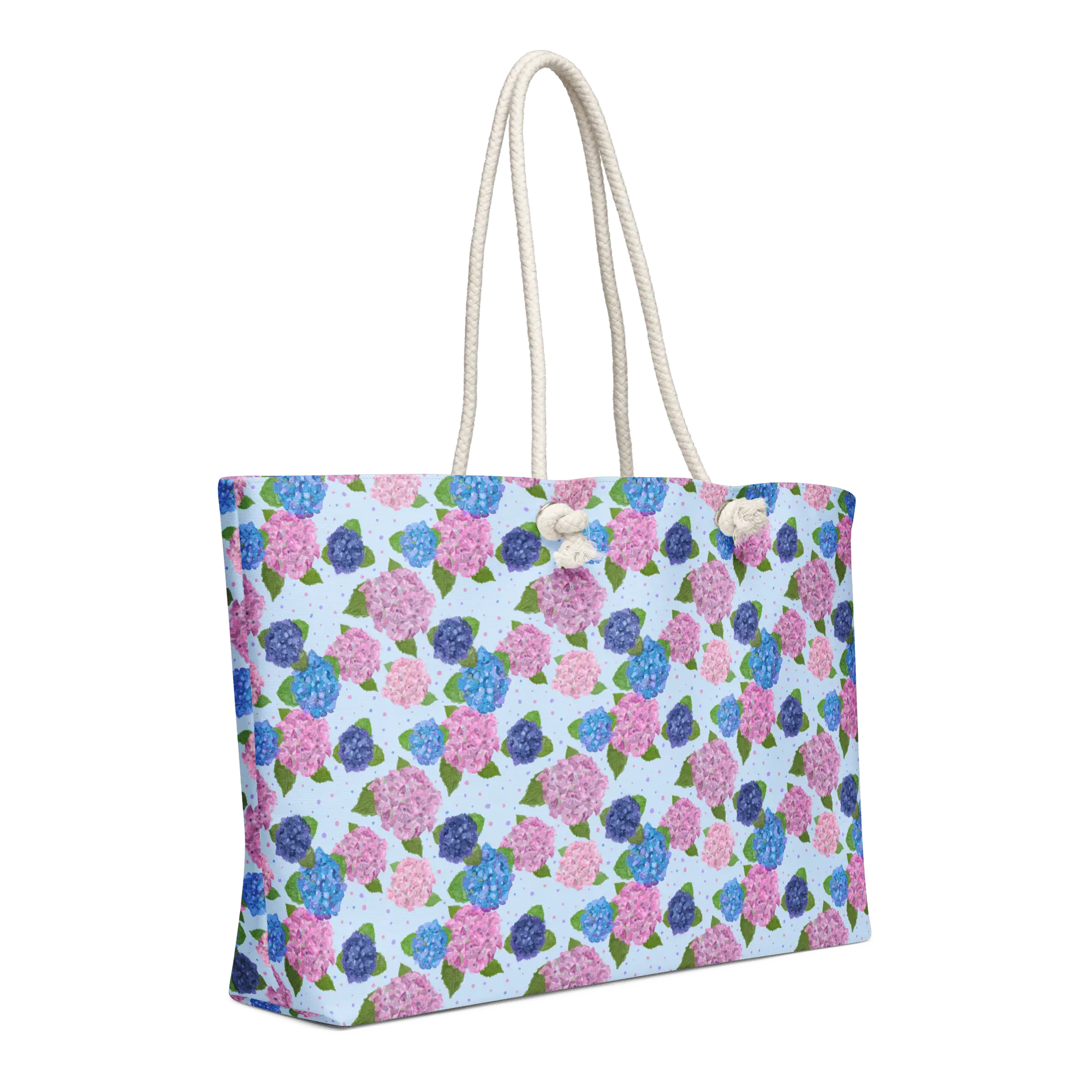 Hydrangea Weekender Bag: Floral Oversized Bag with Rope Handles, Watercolor Art by Leslie Gonce - Main Street Collective