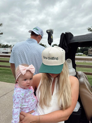 He's Golfing - Green Vintage Trucker Hat by KenzKustomz, Southern lifestyle apparel detail photo 2