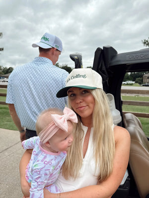 He's Golfing - Green Vintage Trucker Hat by KenzKustomz, Southern lifestyle apparel detail photo 3