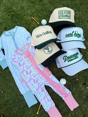 He's Golfing - Green Vintage Trucker Hat by KenzKustomz, Southern lifestyle apparel detail photo 5