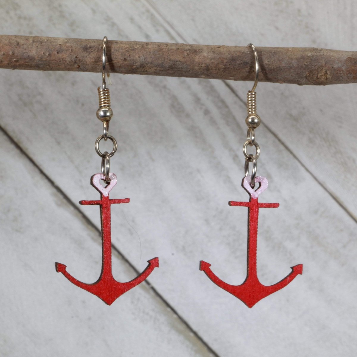 Heart Anchor Wooden Dangle Earrings | Nautical Love Jewelry by Cate's Concepts, LLC, handmade jewelry main product photo