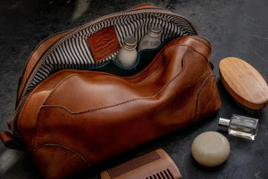 Heritage Leather Stateroom Toiletry Wash Bag by Mission Mercantile Leather Goods, natural skincare main product photo