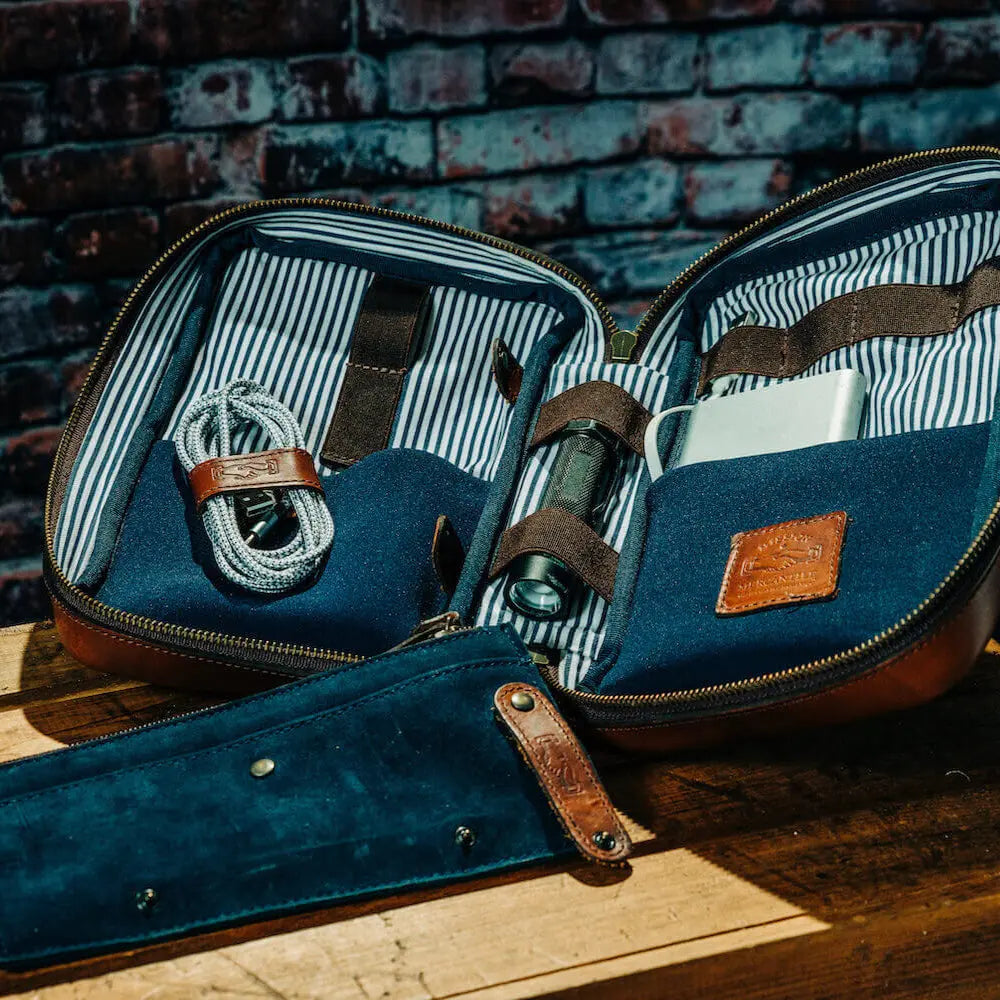 Heritage Leather "Doc" Electronics Organizer / Toiletry Kit Mission Mercantile Leather Goods