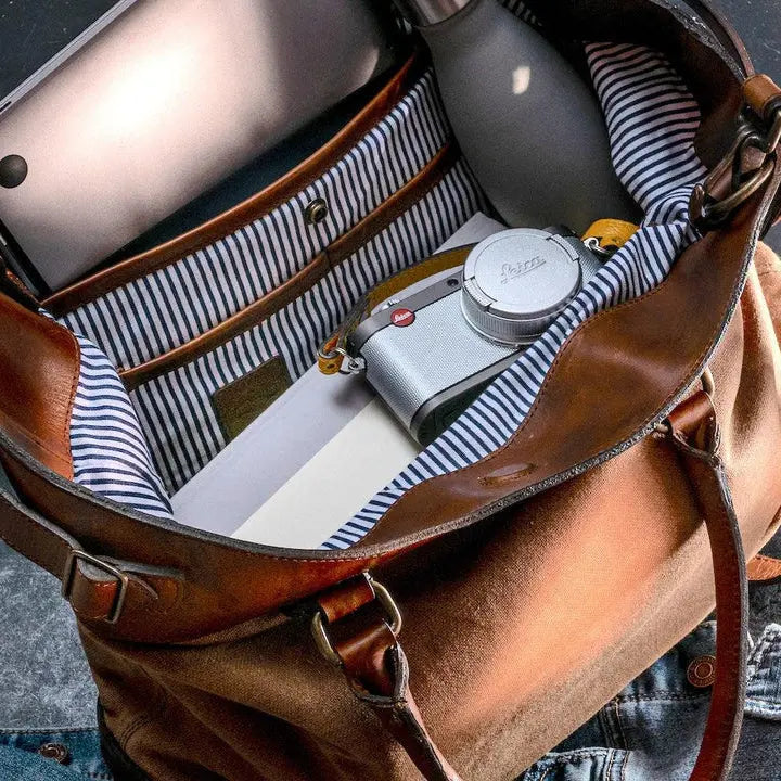 Heritage Waxed Canvas Commuter Tote by Mission Mercantile Leather Goods, handmade leather goods main product photo