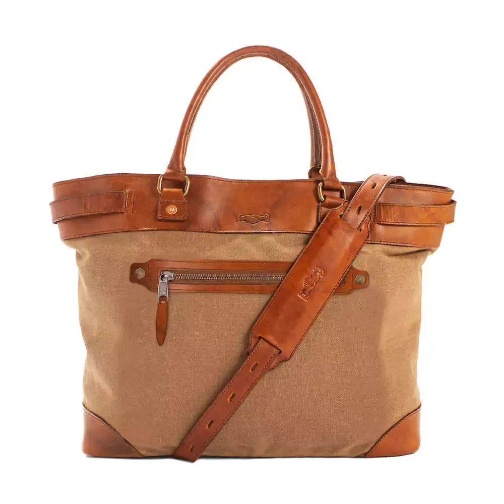 Heritage Waxed Canvas Commuter Tote by Mission Mercantile Leather Goods, handmade leather goods detail photo 6