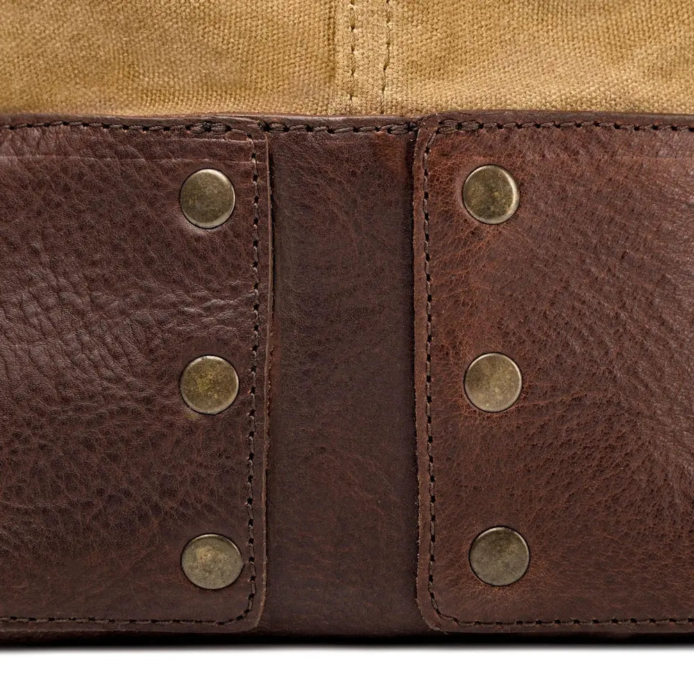 Heritage Waxed Canvas Lineman Duffle Bag by Mission Mercantile Leather Goods, handmade leather goods detail photo 14