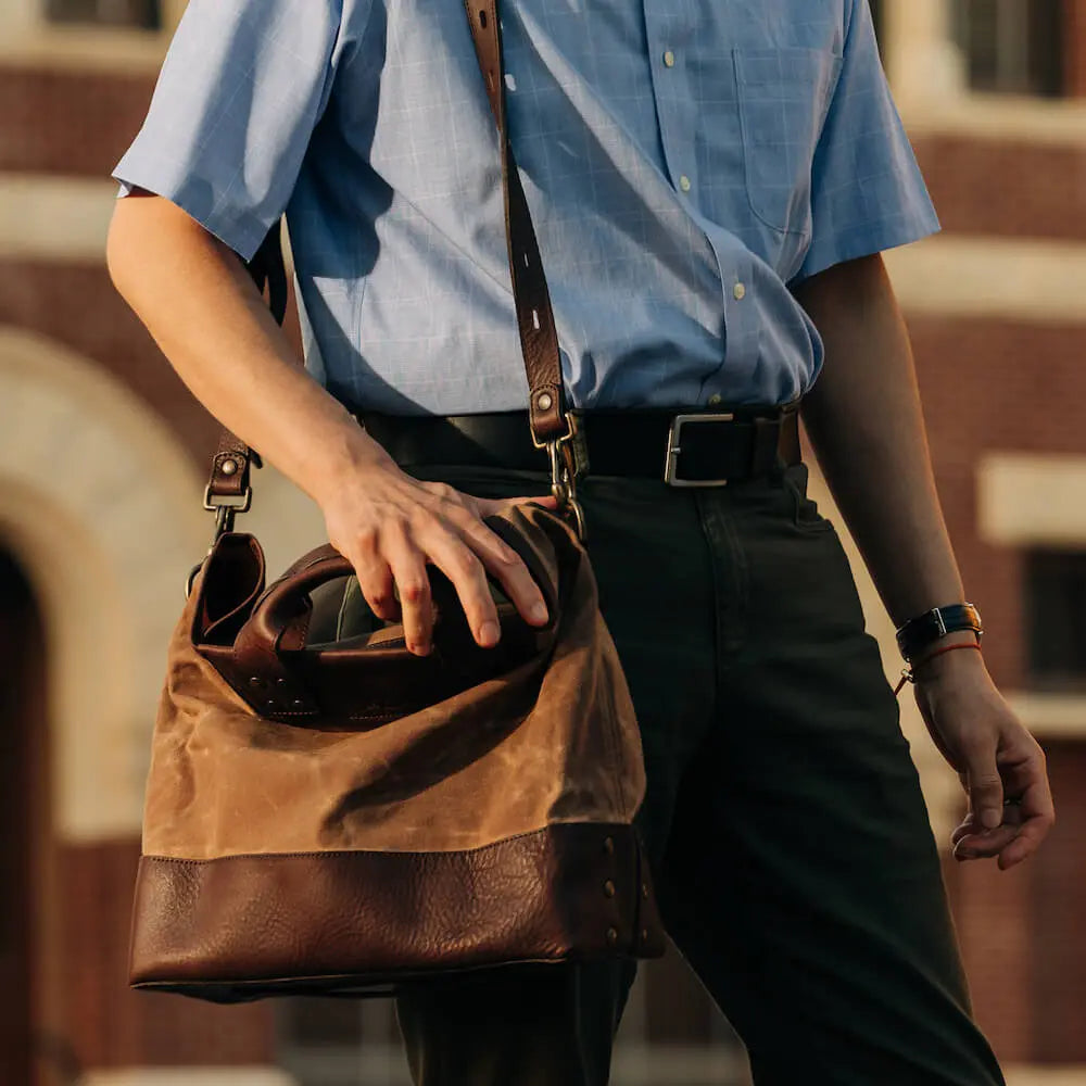 Heritage Waxed Canvas Medium Ice Block Tote Bag Mission Mercantile Leather Goods