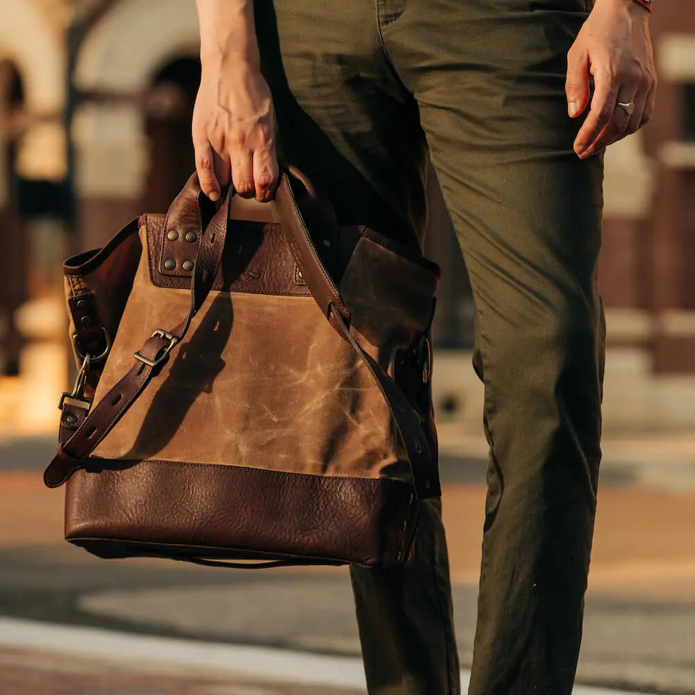 Heritage Waxed Canvas Medium Ice Block Tote Bag Mission Mercantile Leather Goods