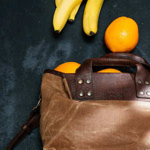 Heritage Waxed Canvas Medium Ice Block Tote Bag by Mission Mercantile Leather Goods, handmade leather goods detail photo 3