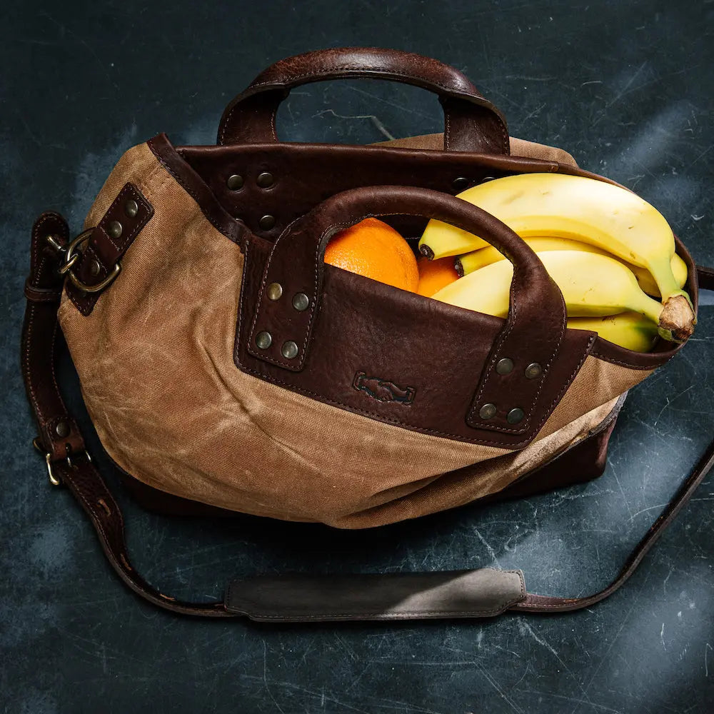 Heritage Waxed Canvas Medium Ice Block Tote Bag by Mission Mercantile Leather Goods, handmade leather goods detail photo 4