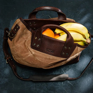 Heritage Waxed Canvas Medium Ice Block Tote Bag by Mission Mercantile Leather Goods, handmade leather goods detail photo 4