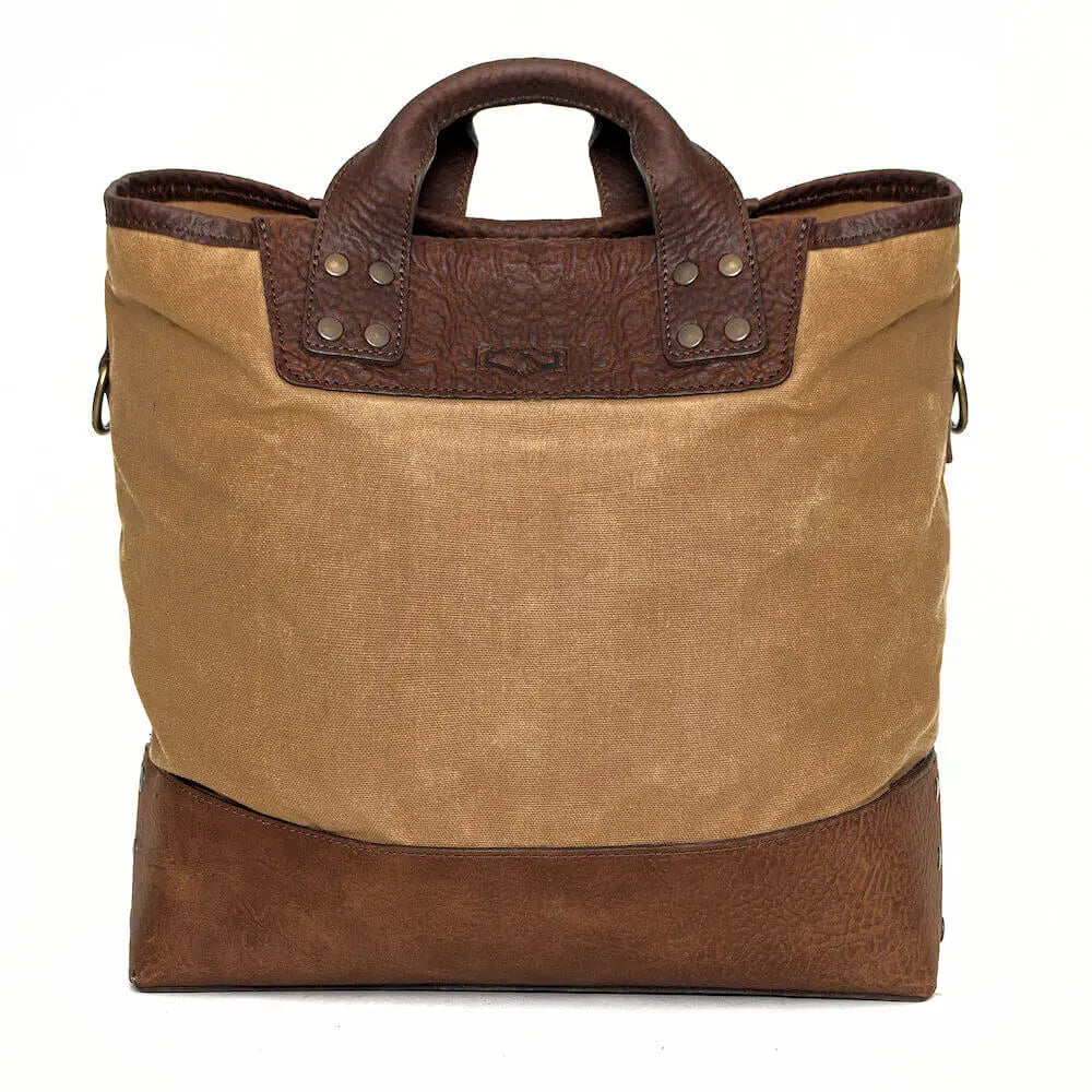 Heritage Waxed Canvas Medium Ice Block Tote Bag by Mission Mercantile Leather Goods, handmade leather goods detail photo 5