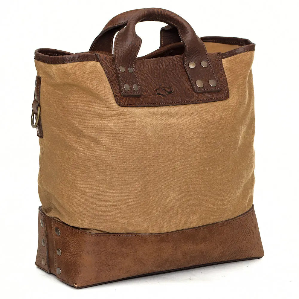 Heritage Waxed Canvas Medium Ice Block Tote Bag by Mission Mercantile Leather Goods, handmade leather goods detail photo 6