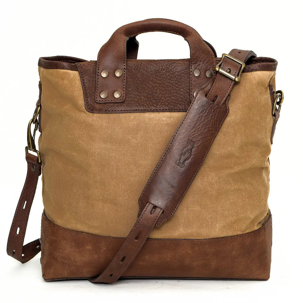 Heritage Waxed Canvas Medium Ice Block Tote Bag by Mission Mercantile Leather Goods, handmade leather goods detail photo 7